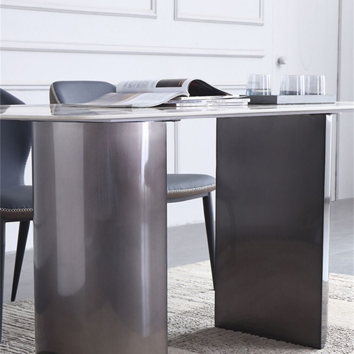 Modern Sintered Stone Top Dining Set Rectangle 1/2/5/7 Pieces Dining Area Table Set