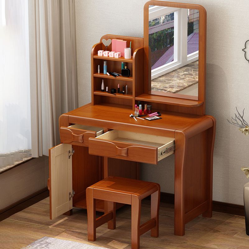 Brown Makeup Table with 2 Drawers 18.50" Wide Vanity Tables with Mirror
