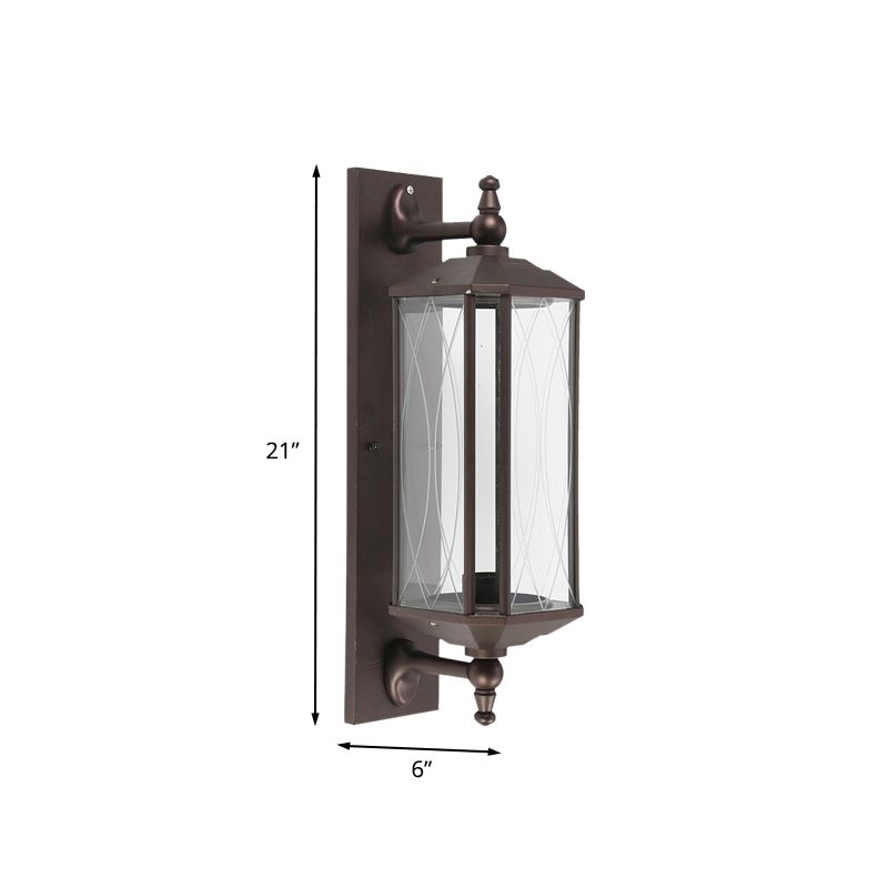 1 Bulb Rectangle Sconce Lighting Farmhouse Dark Coffee Clear Glass Wall Mount Lamp for Gate