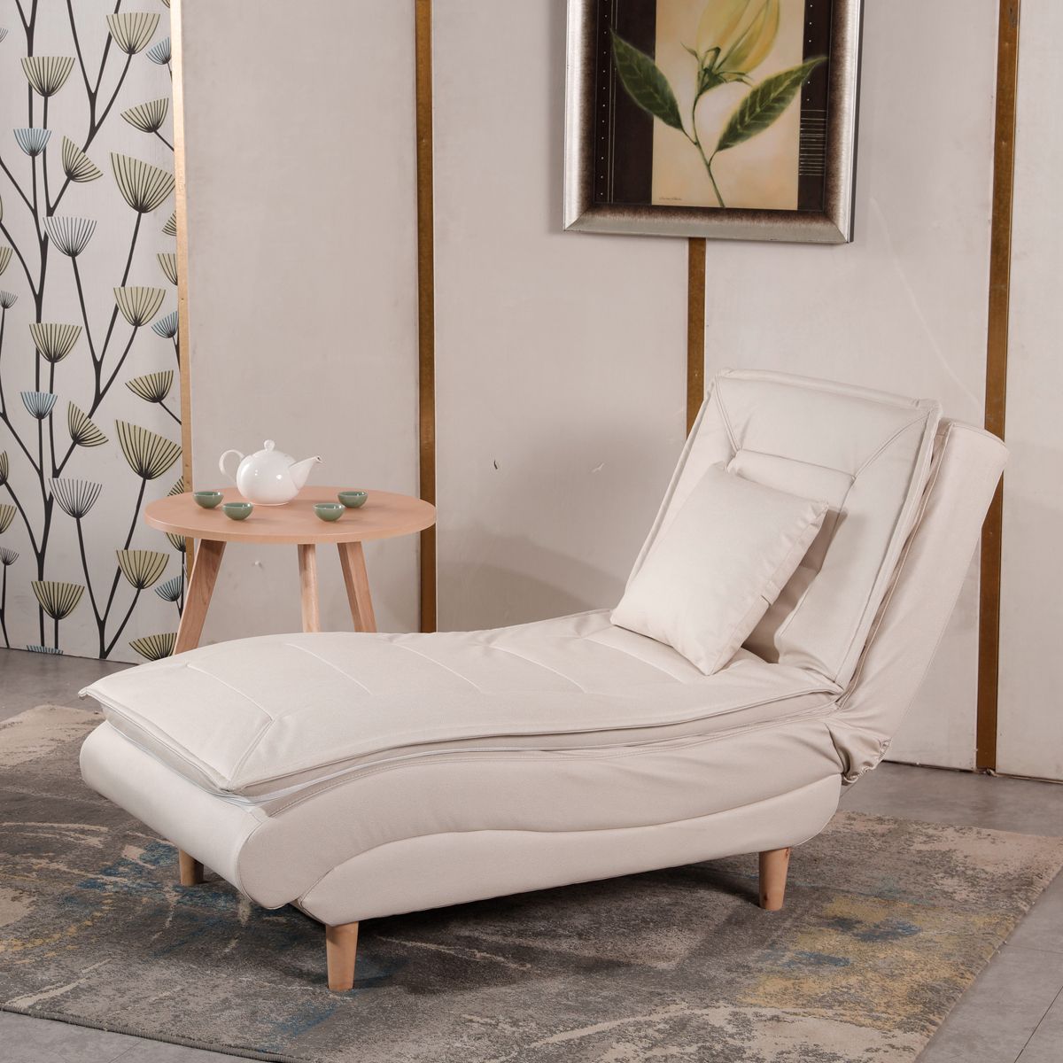 Contemporary Solid Color Upholstered Armless Chaise Lounge Couch with Storage