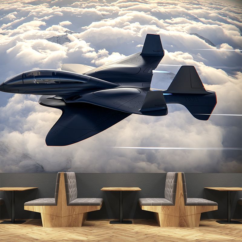 3D Airplane Minimalistic Moisture Resistant Meeting Room Wall Art, Washable