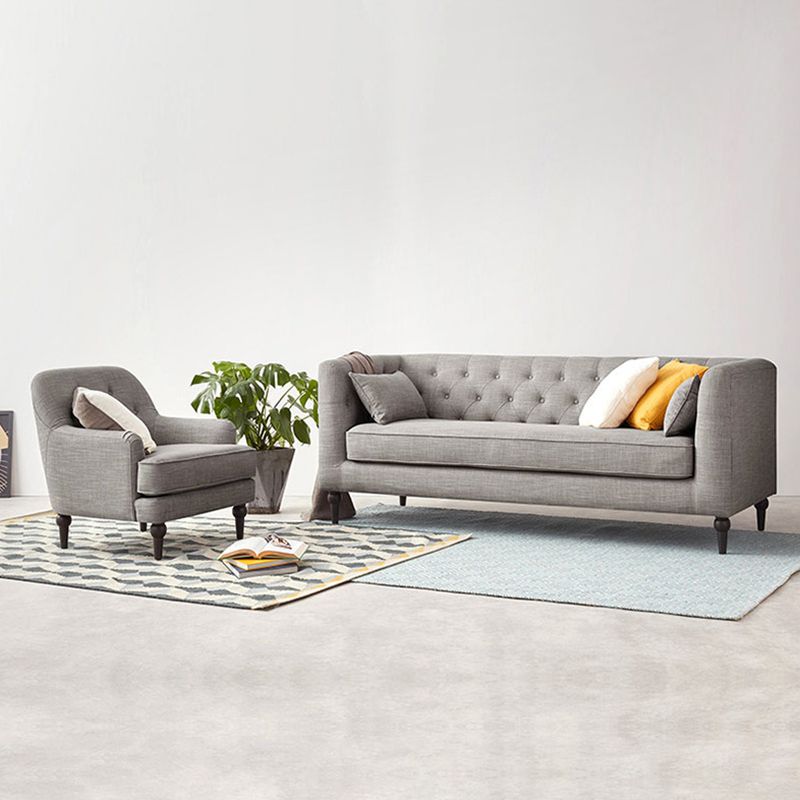 Tufted Fabric Sofa with Tuxedo Arm in Gray Contemporary Style