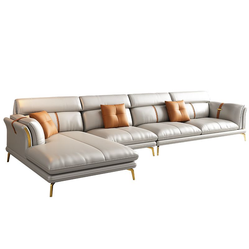 Luxurious Pillow Back Sectional Genuine Leather Flared Arm Sectional