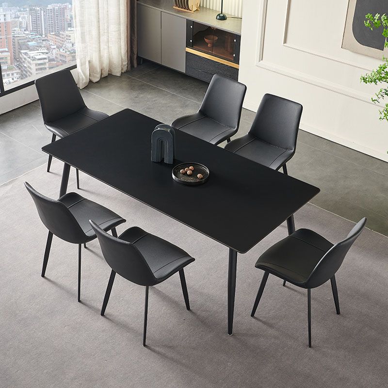 Kitchen Industrial Dinner Table Stone Rectangle 4 Legs Dining Table