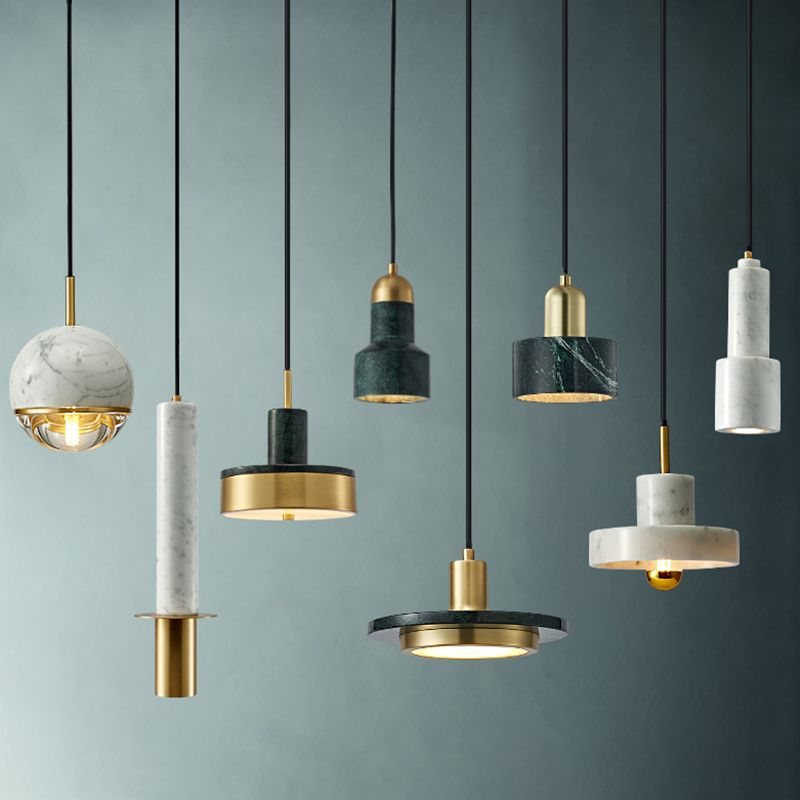 Shaded Dining Room Suspension Lighting Marble 1 Head Minimalistic Pendant Ceiling Light