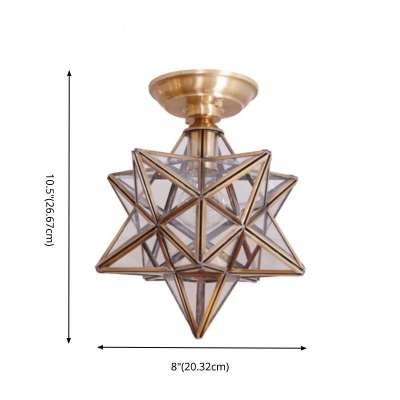 Luz de techo semi-flush de estrella lámpara de lámpara de montaje de techo de vidrio tradicional para dormitorio