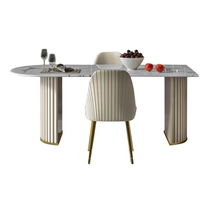 Tavolo da pranzo in stile moderno a forma ovale tavolo fisso bianco con pietra sinterizzata