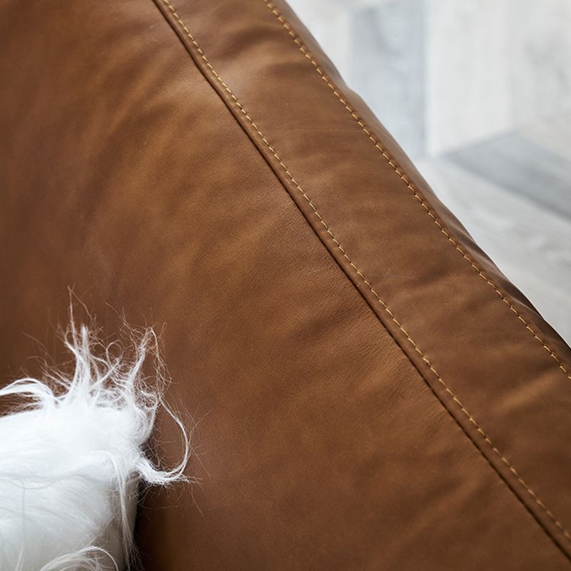 American Traditional Genuine Leather Cushions Sofa 33.46"High Square Arm Sofa,Dark Brown