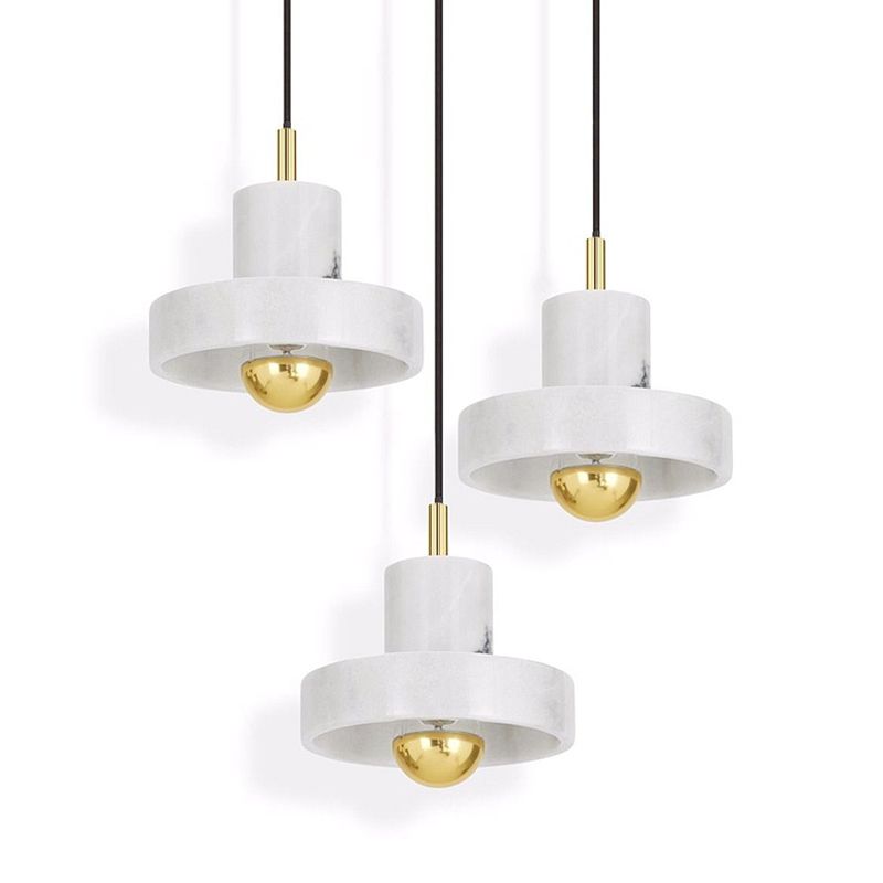 Stone Circle Hanging Light Fixture Minimalist White Down Lighting Pendant for Dinning Room