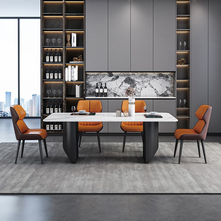 Modern Iron Dinette Set 1/2/5/7 Pieces Rectangle White Sintered Stone Top Dining Table Set