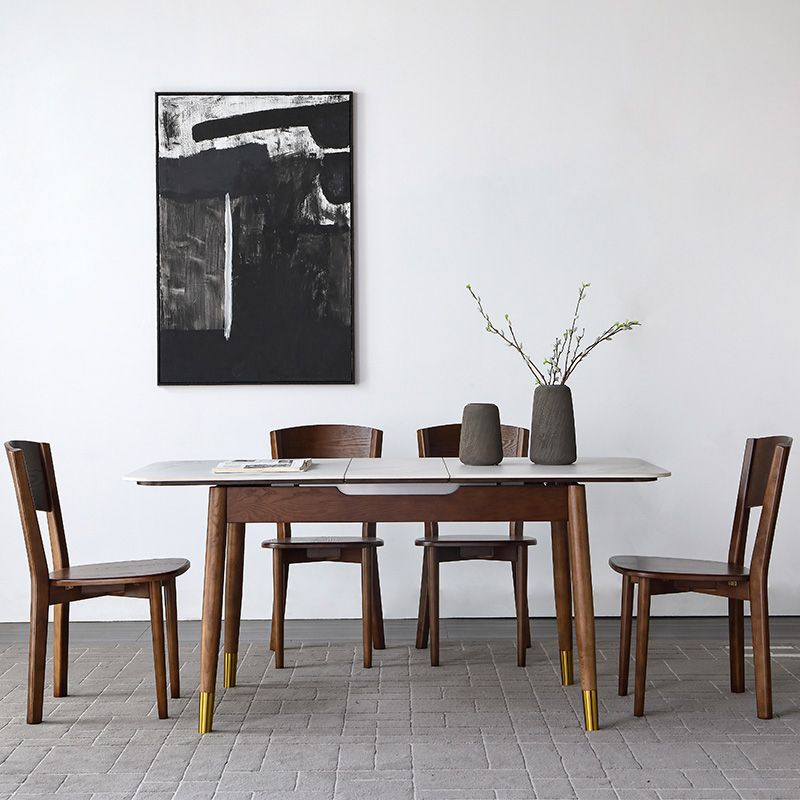 Rectangle Mid-Century Modern Dining Table White Sintered Stone Table with 4 Legs