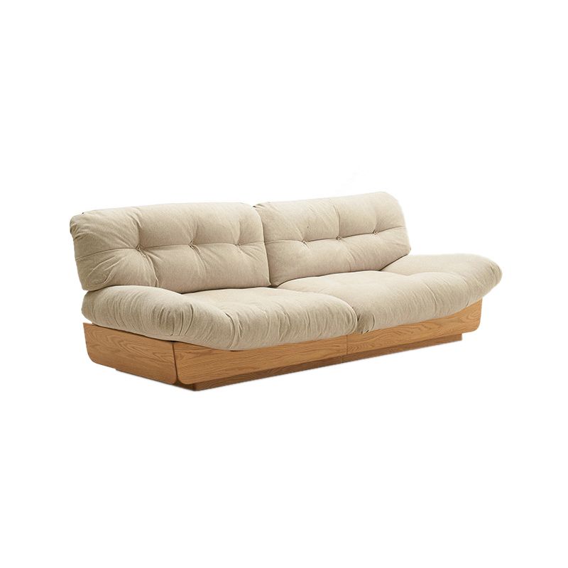 Scandinavian Solid Wood Beige Armless Sofa with Tufted Back for Living Room