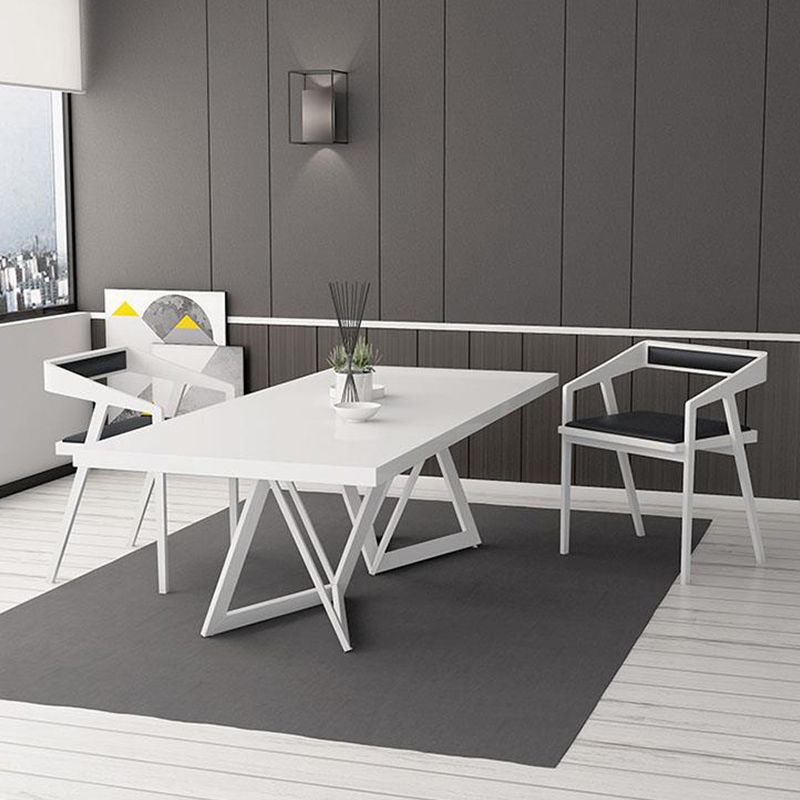 Mesa de comedor rectangular de estilo lujoso con pedestal doble, mesa fija con madera maciza