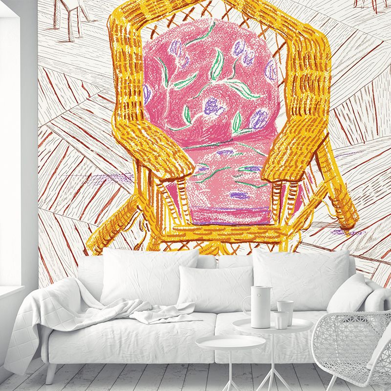 Pink-Yellow Chair Painting Mural Still Life Art Waterproofing Wall Decor for Living Room