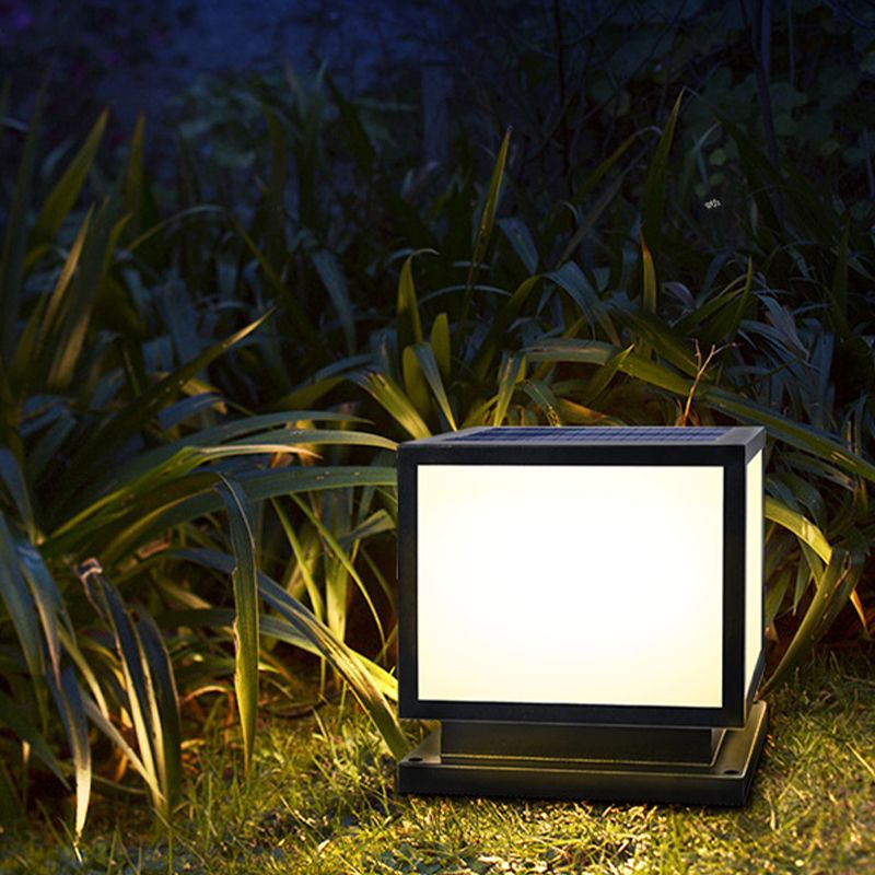 Square Pillar Lamp Solar Energy Outdoor Light with Stainless Steel for Patio