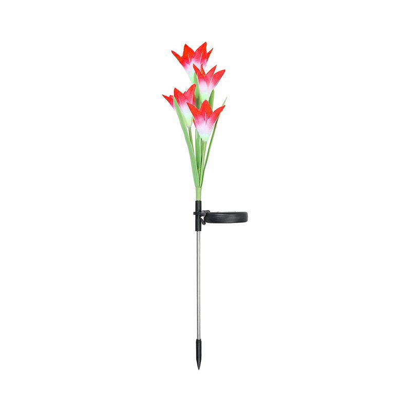 4-Bulb Lawn Ground Light Modern White/Purple/Red Solar LED Path Lamp with Artificial Lily Fabric Shade, 2 Packs