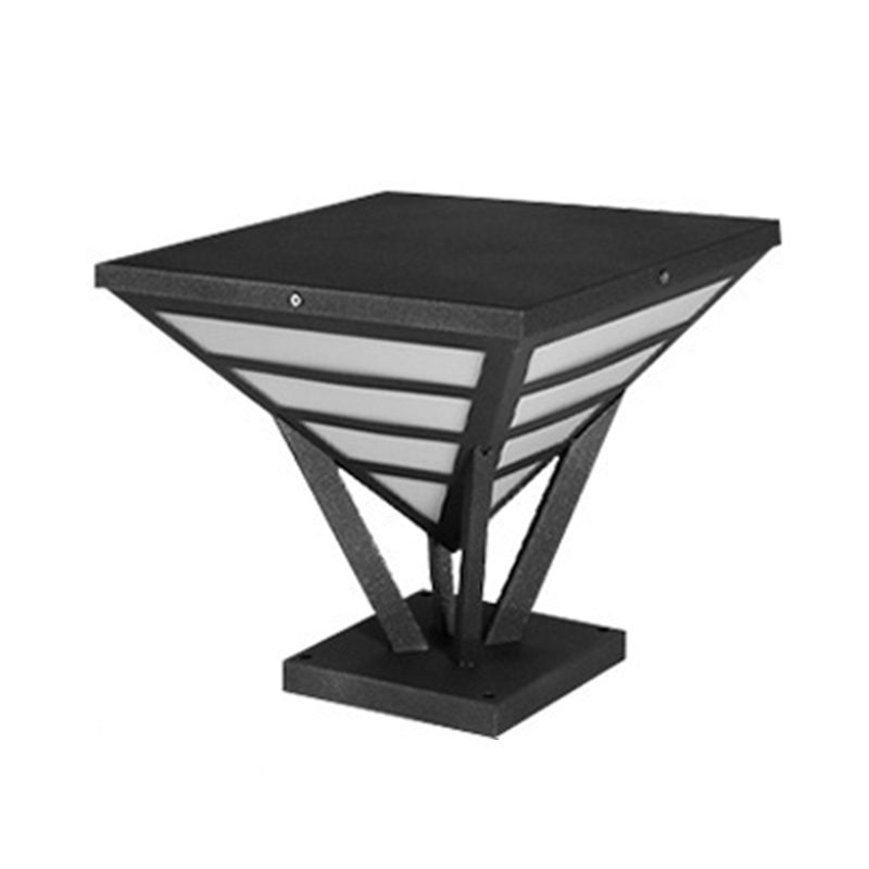 Cone Shape Metal Solar Pillar Lamp Modern 1 Light Outdoor Waterproof Light in Black