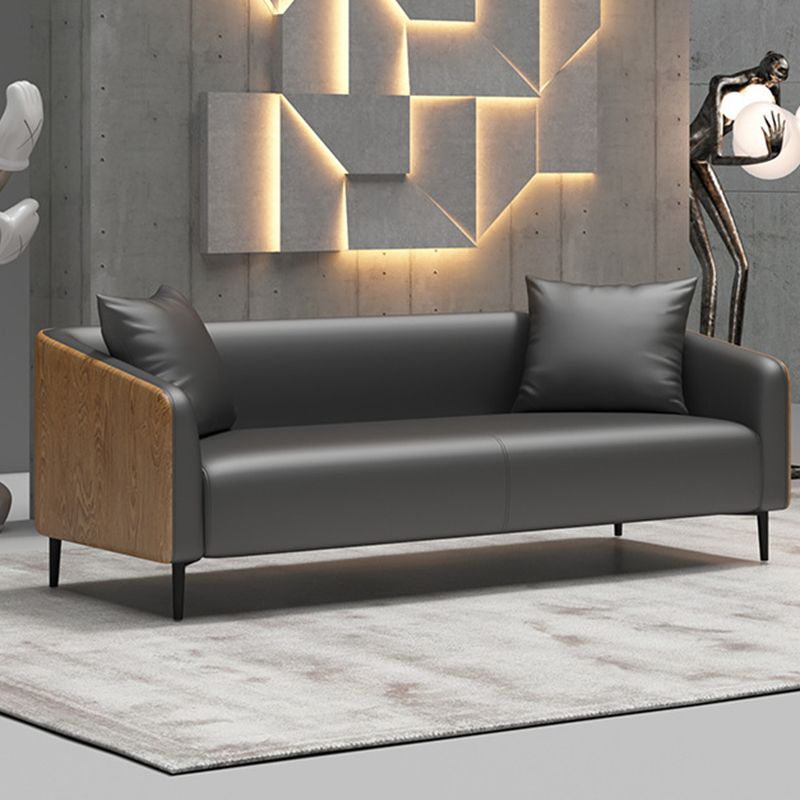 Grey Faux Leather Contemporary Sloped Arm Standard Sofa for Living Room