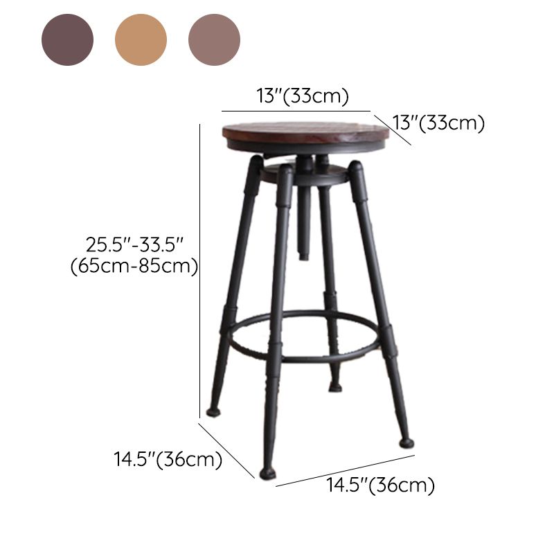 Industrial Armless Rotatable Counter Stool Iron Bar Stool with Pedal for Cafe