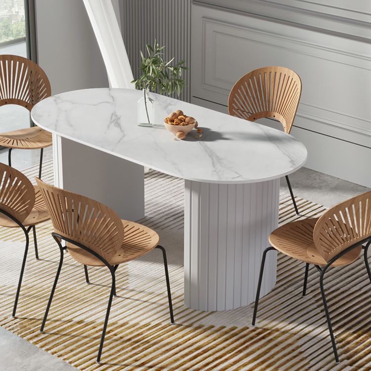 White Two Base Dining Table Modern White Stone Top Dining Table for Living Room