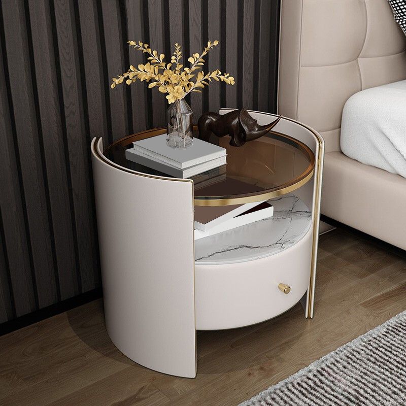 Glam Glass Top Nightstand Open Storage 20 Inch H 1-Drawer Night Table