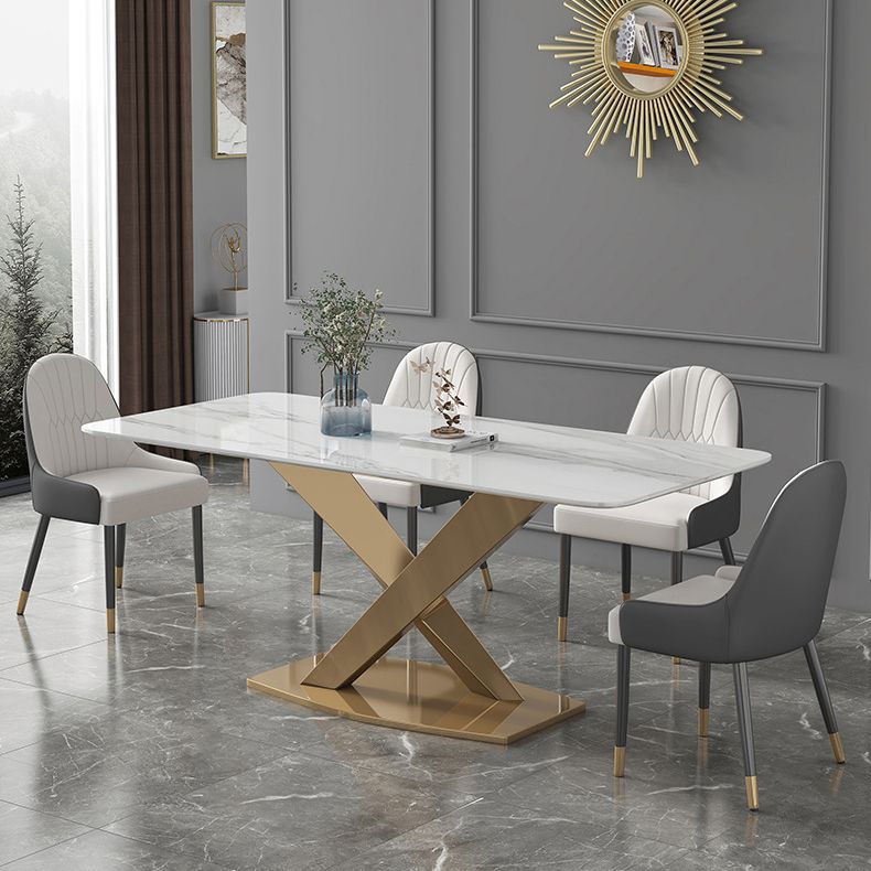 Modern Sintered Stone Dining¬†Room¬†Set with Rectangle Table and Gold LegsDining Table Furniture