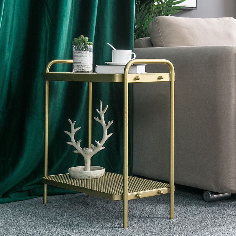 4 Legs Rectangular Side Table 19.68 inch Wide End Table with 2 Shelves