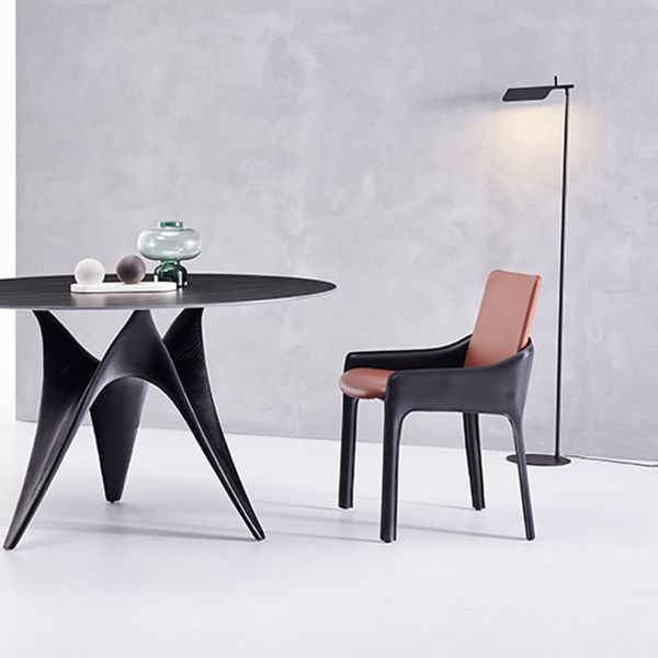 Silla de comedor de metal moderno, silla de comedor con brazo de cuero para uso doméstico