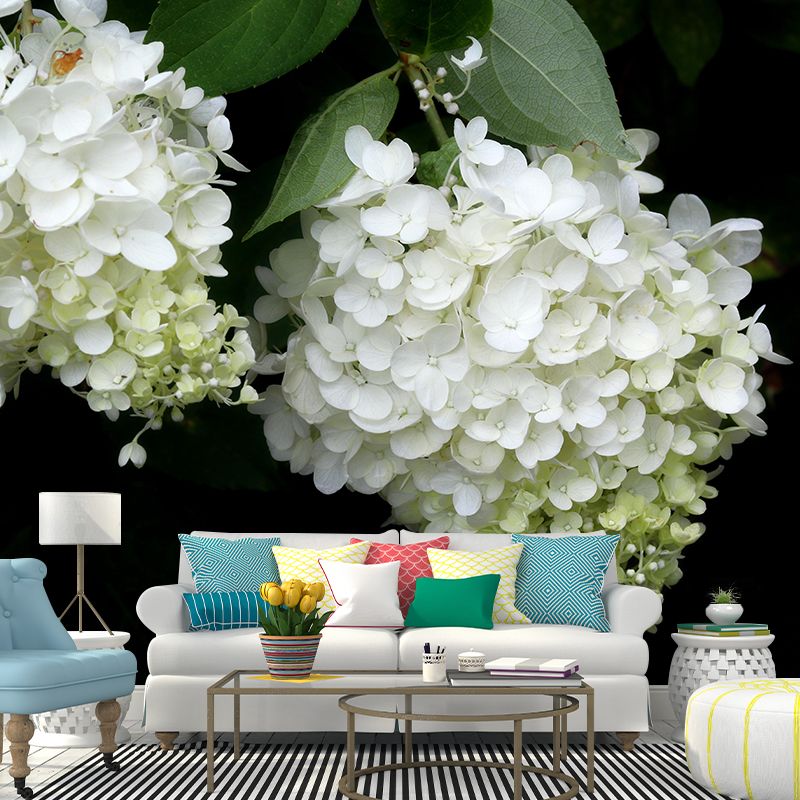 Modern Hydrangea Mural Wallpaper Stain Resistant Wall Covering for Living Room