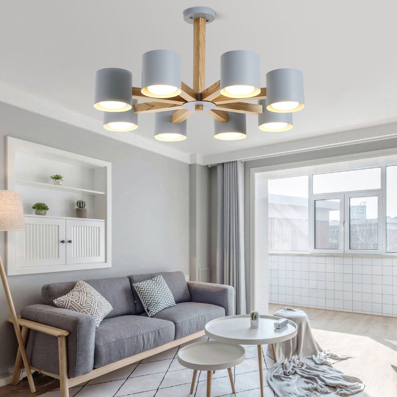 Multi -Licht zylindrisch -Ast Hanging Lights Moderne Makkaronstil Metal Hanging Lighting