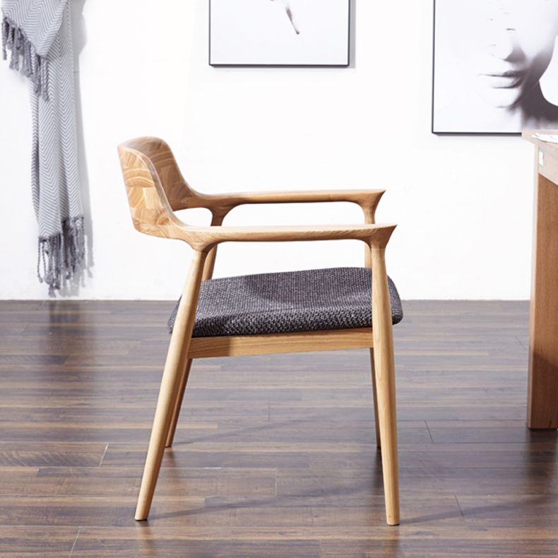 Contemporary Dining Side Chair Matte Finish Solid Wood Open Back Arm Chair