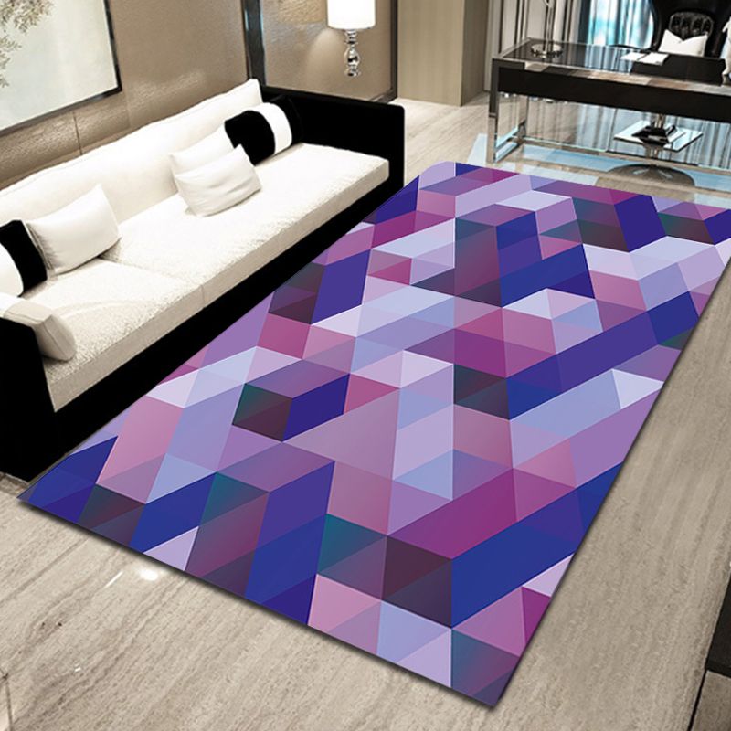 Casual Modern Rug in Purple Geometry Triangle Pattern Rug Polyester Pet Friendly Carpet for Home Decoration