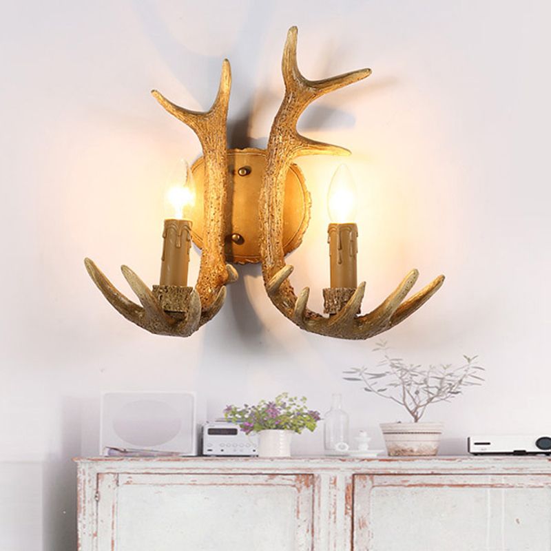 Lámpara de apliques de vela de vela de estilo de pared de madera de estilo de estilo de 2 luces