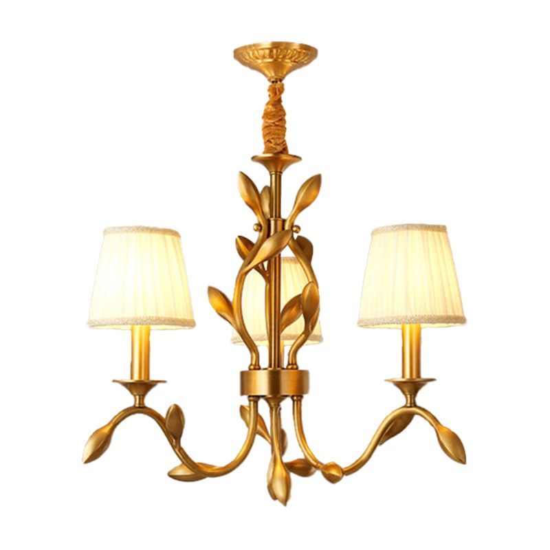 3-head tarwe kroonluchter verlichting boerderij gouden metalen plafond hanger met conische stofschaduw