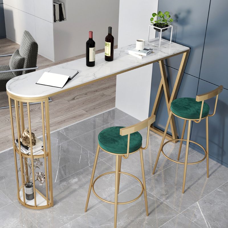 Contemporary Low Back Barstools Round Bar Stools with Gold Metal Legs