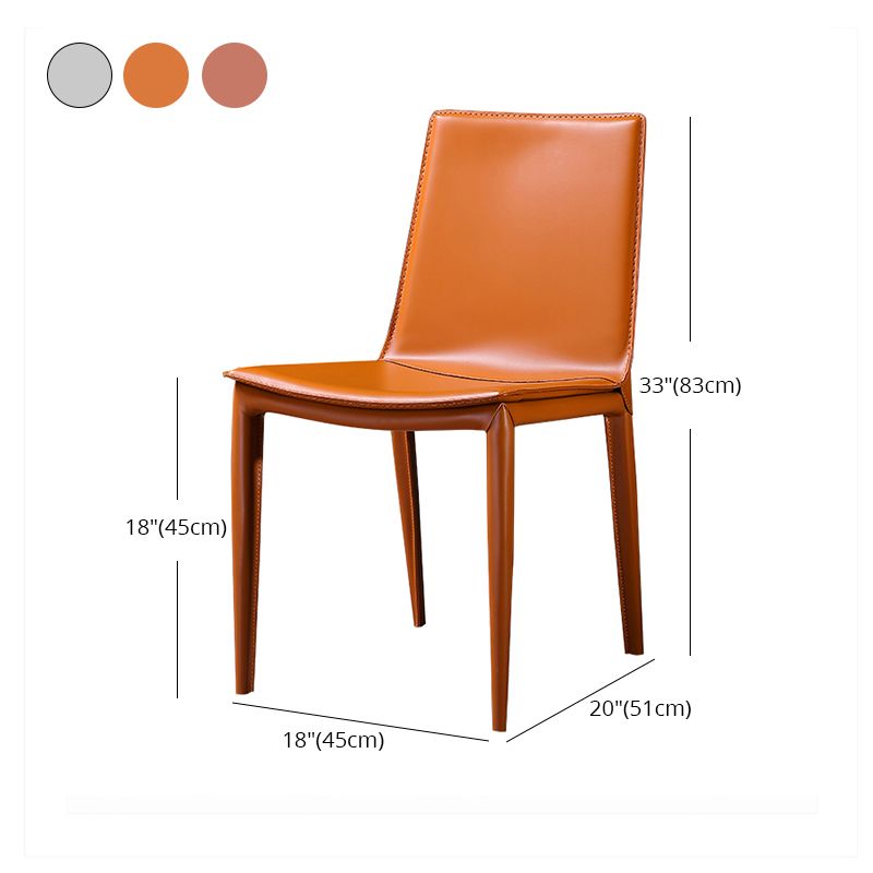 Silla de comedor sin brazos de cuero moderna Silla de comedor de metal para uso doméstico