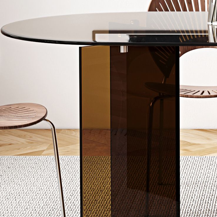 Tempered Glass Top Dining Table Free Form Dining Table with Double Pedestal