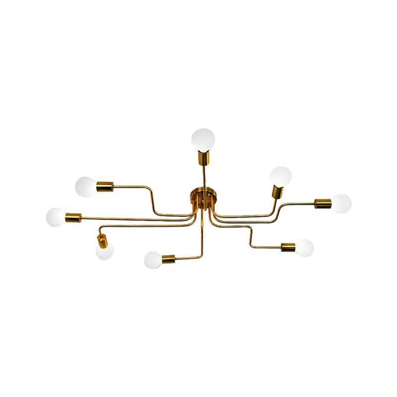 Vintage Exposed Ceiling Flush Mount 4/6-Light Metallic Semi Flush Light with Sputnik Design in Antique Brass/Black