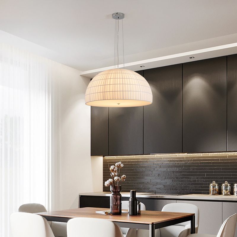 Fabric Dome Hanging Ceiling Light Modern 4 Lights White Chandelier Light Fixture