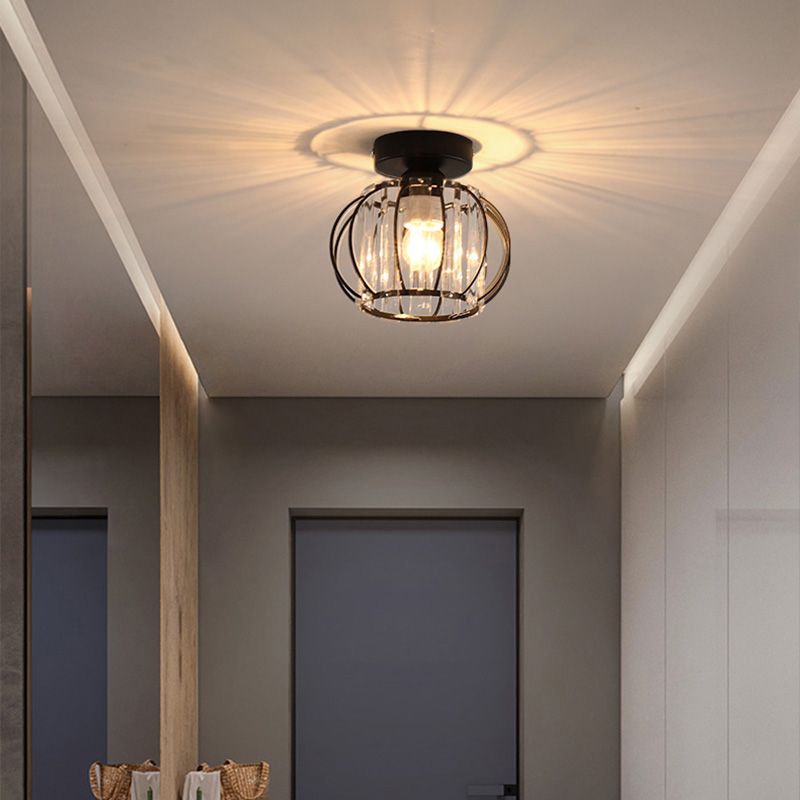 Caged Crystal Flush Ceiling Light Modern Style 1 Bulb Flush Mount Light for Hallway
