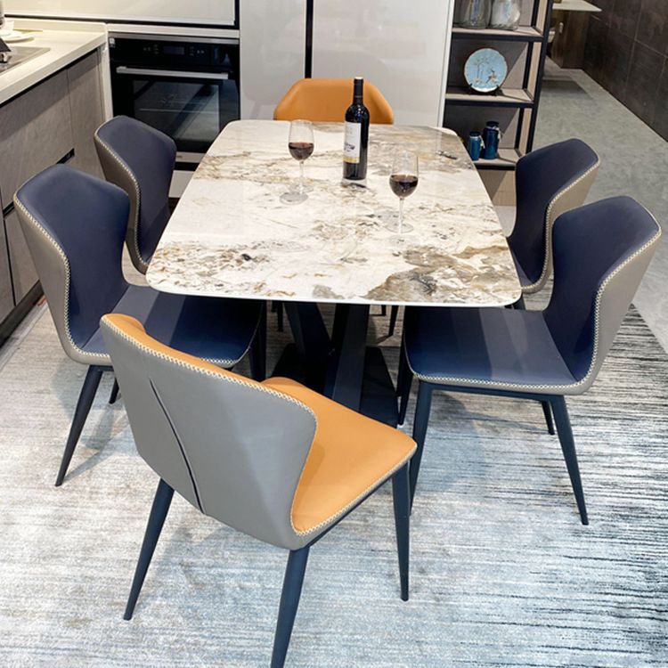 Rectangle Modern Stone Table Standard Height Dining Table with Pedestal Base