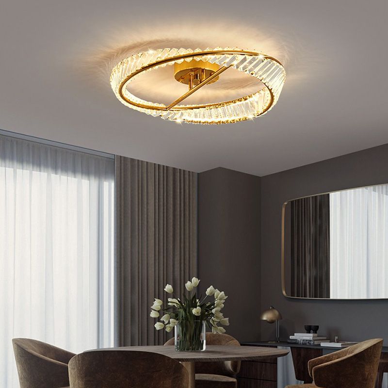 Crystal Geometric Flush Mount Lamp Modern Flush Ceiling Light Fixture in Gold