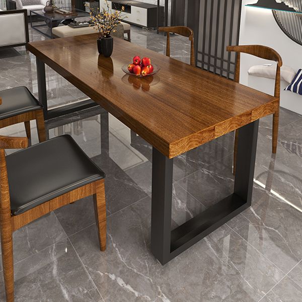 Black Metal Sled Base Table Industrial Dining Site Table with Wood Top