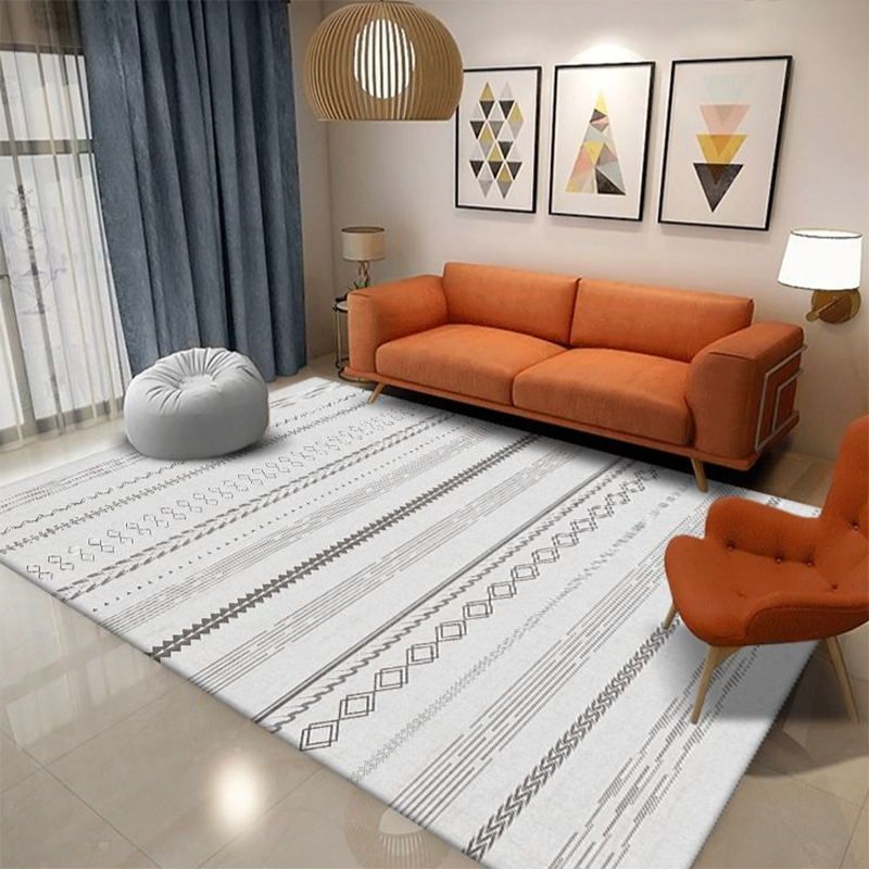 Gray Tribal Print Rug Polyester Bohemian Indoor Carpet Non-Split Backing Carpet for Home Decor