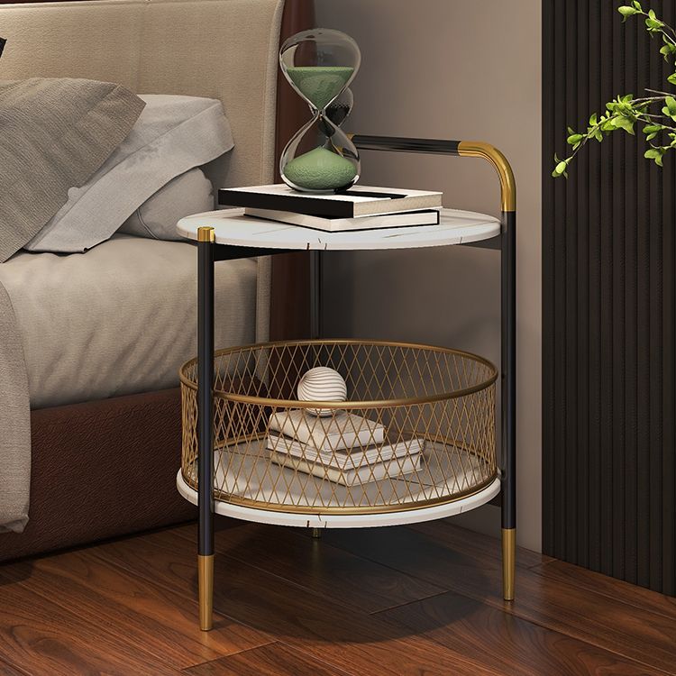 Glam Accent Table Nightstand Antique Finish Night Table with 2 Shelves