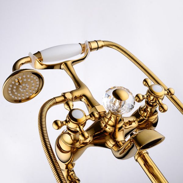 Floor Mounted Metal Freestanding Tub Filler Copper Freestanding Faucet in Gold