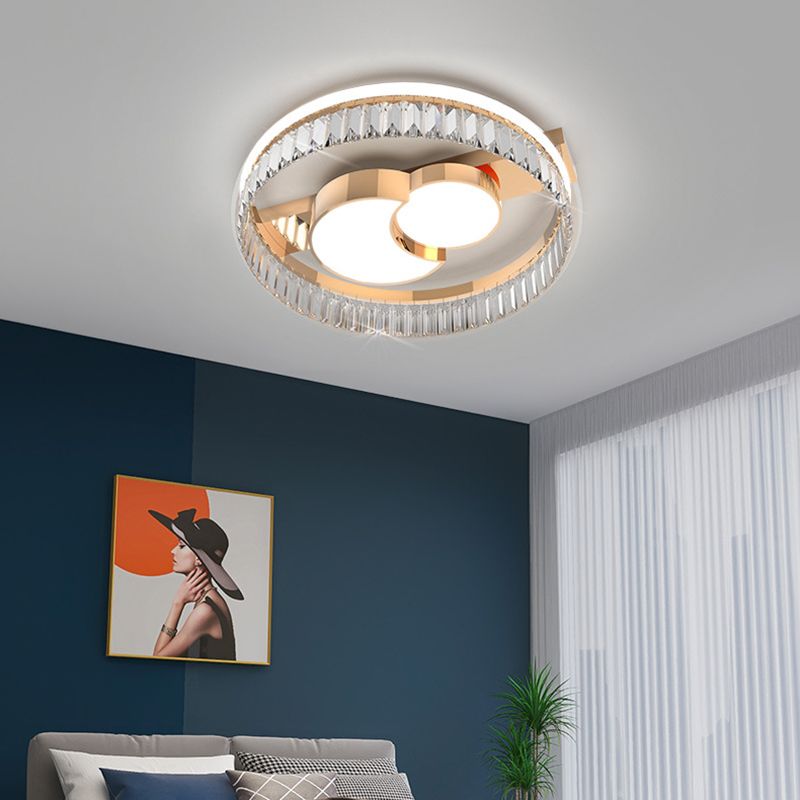Bédroom Ceiling Fixture Lumière Simplicité Or Crystal LED Flush Mount avec Geometric Acrylic Shade