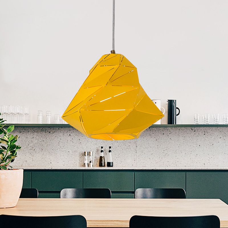 Geometric Pendant Lighting Fixture Modern Metal 1 Light Dining Room Hanging Ceiling Light in Yellow