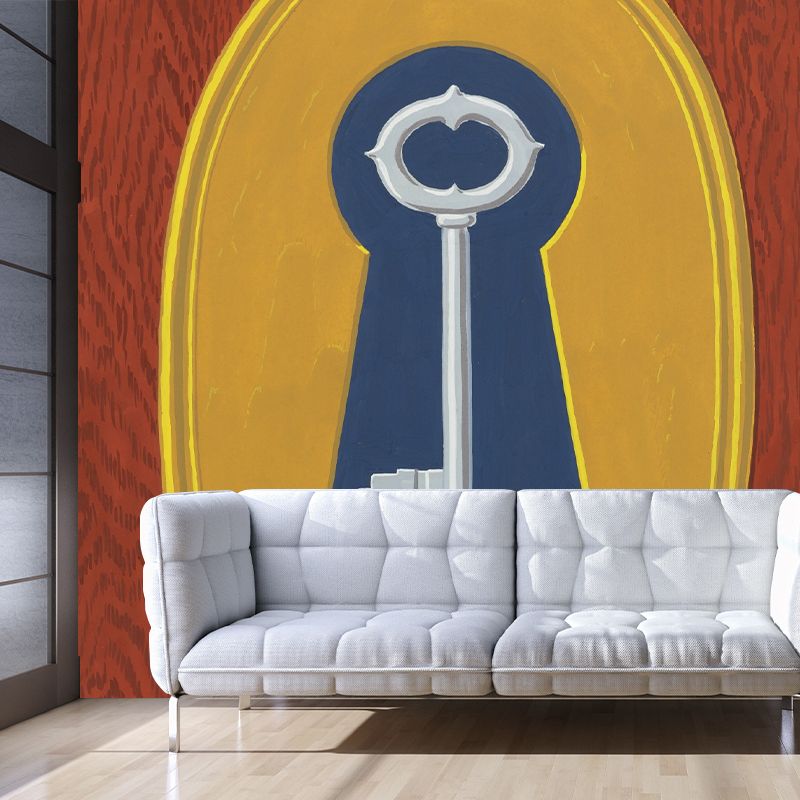 Non-Woven Waterproof Murals Surrealist Key Lock Patterned Wall Art for Living Room