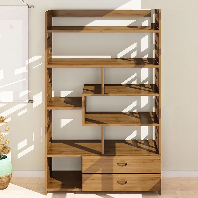 Contemporary Vertical Etagere Open Book Shelf Brown Bamboo Bookshelf for Study Room